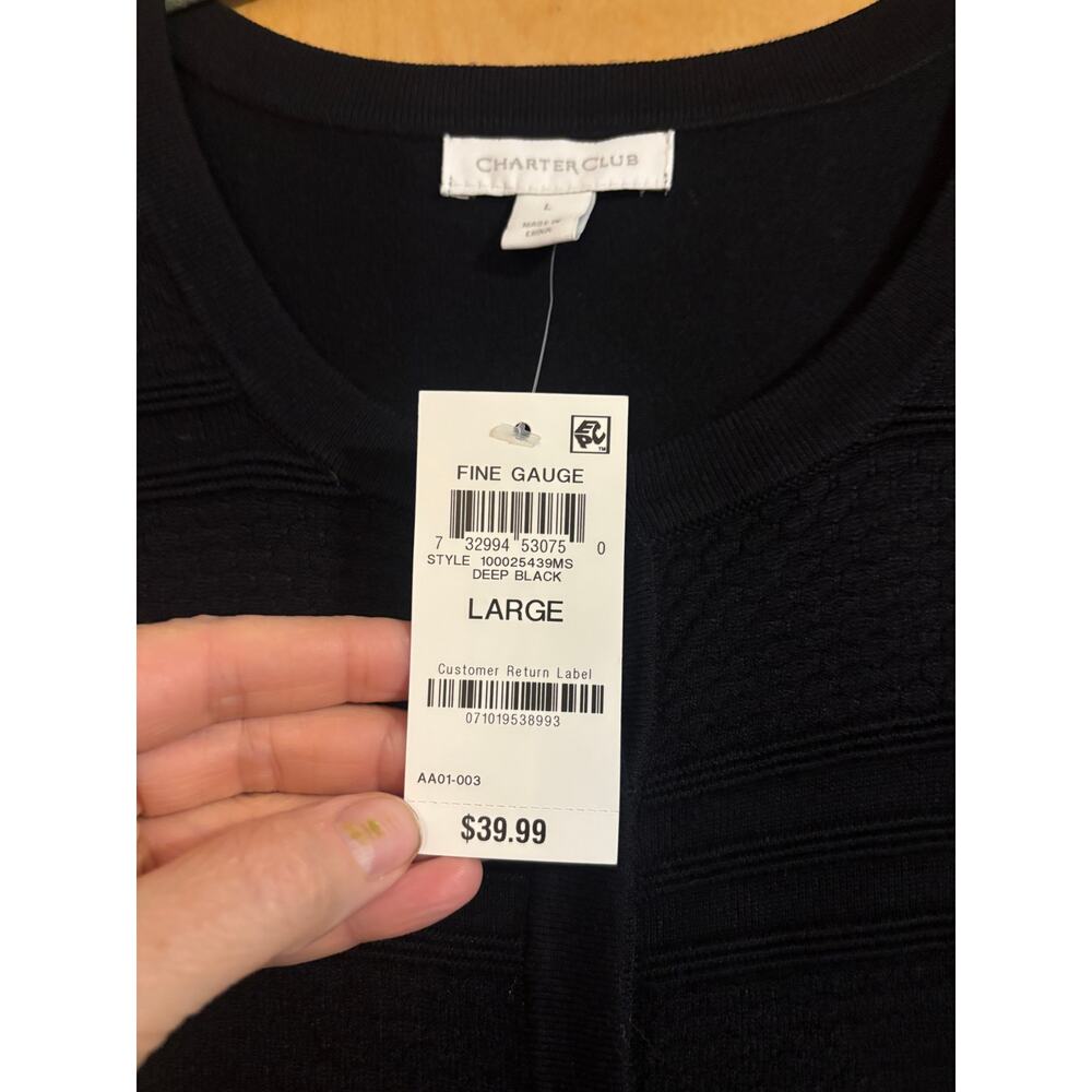 Charter Club Fine Gauge Button Front Cardigan Black Women's Large NWT - Picture 2 of 5